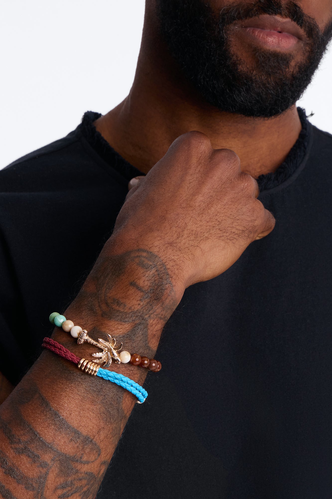 Palm Mixed Material Bead Bracelet Set - Gold/Multi Fashion Nova