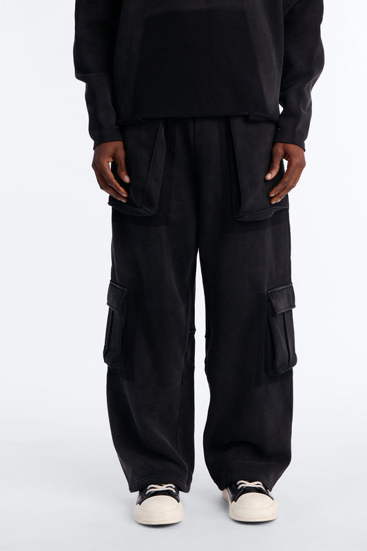 Baggy Cargo Drip Washed Sweatpants - Black Wash Fashion Nova