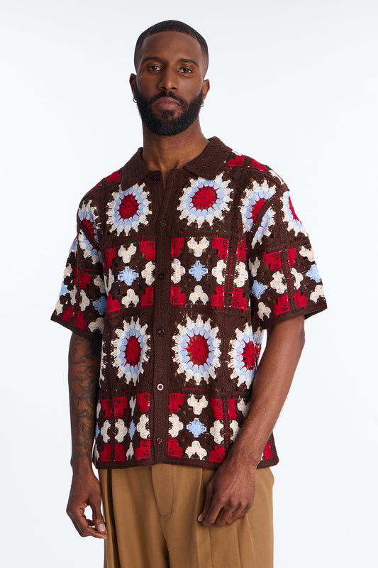 Desert Hues Crochet Button Up Shirt - Brown Fashion Nova