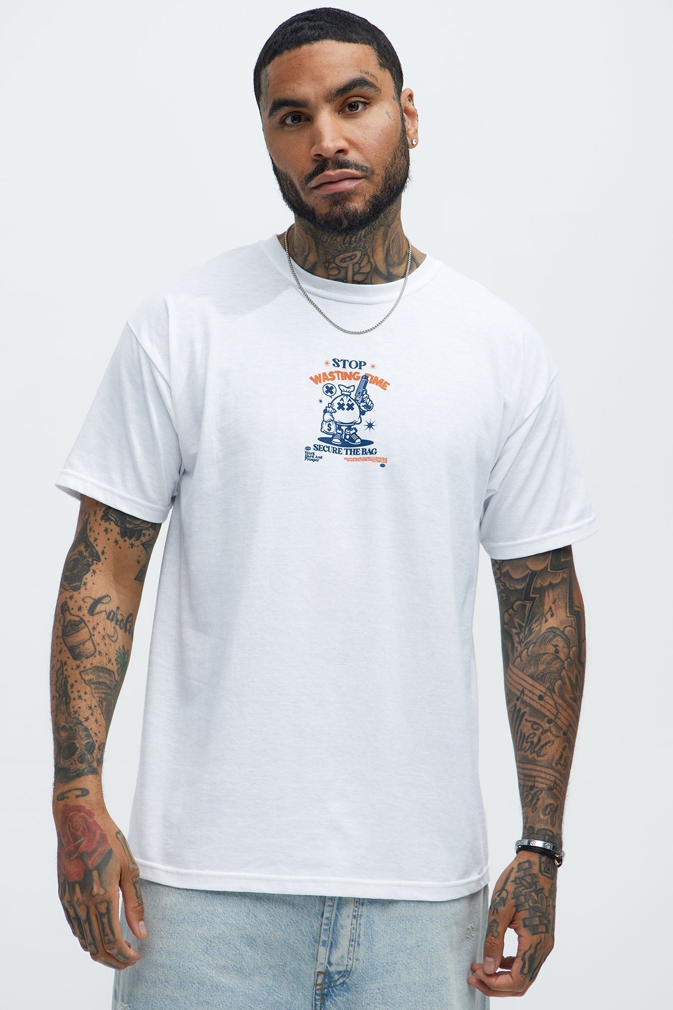 Stop Wasting Time Roll Short Sleeve Tee - White Fashion Nova