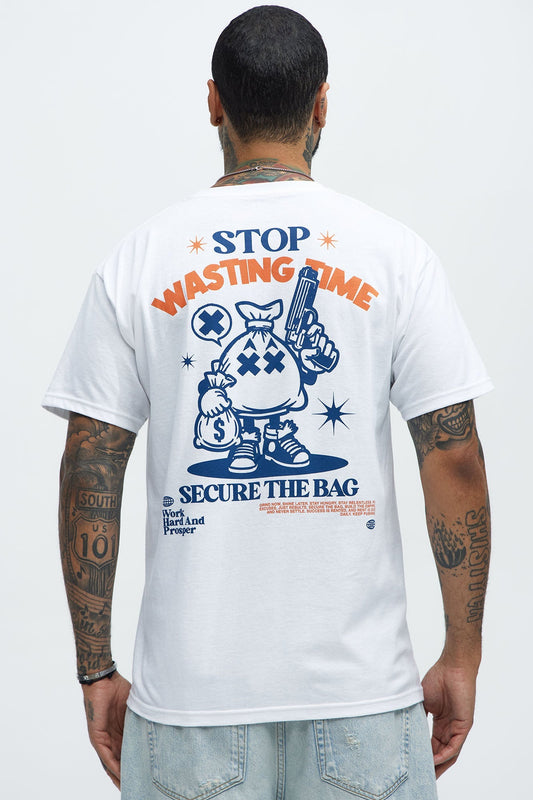 Stop Wasting Time Roll Short Sleeve Tee - White Fashion Nova