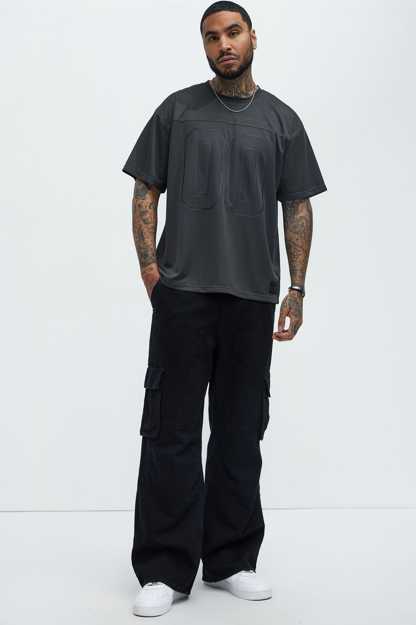 Mesh Boxy Football Short Sleeve Tee - Black Fashion Nova