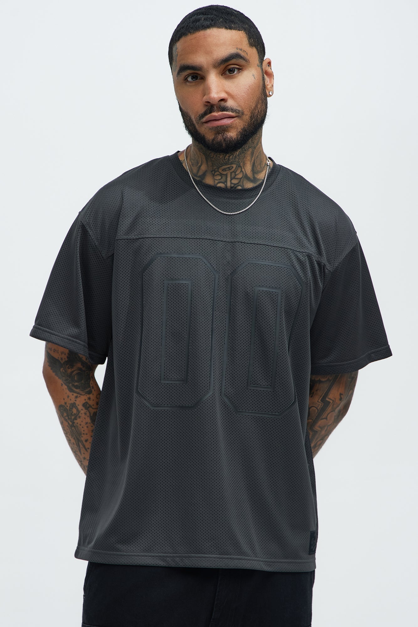 Mesh Boxy Football Short Sleeve Tee - Black Fashion Nova