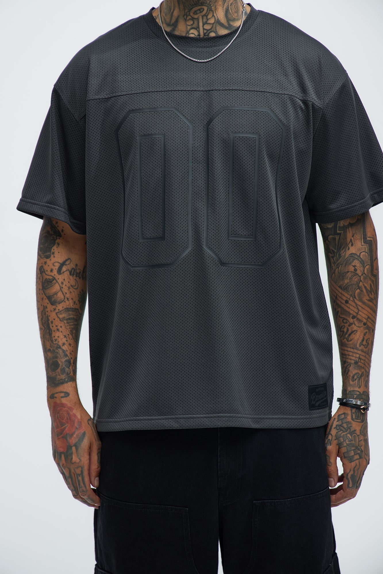 Mesh Boxy Football Short Sleeve Tee - Black Fashion Nova