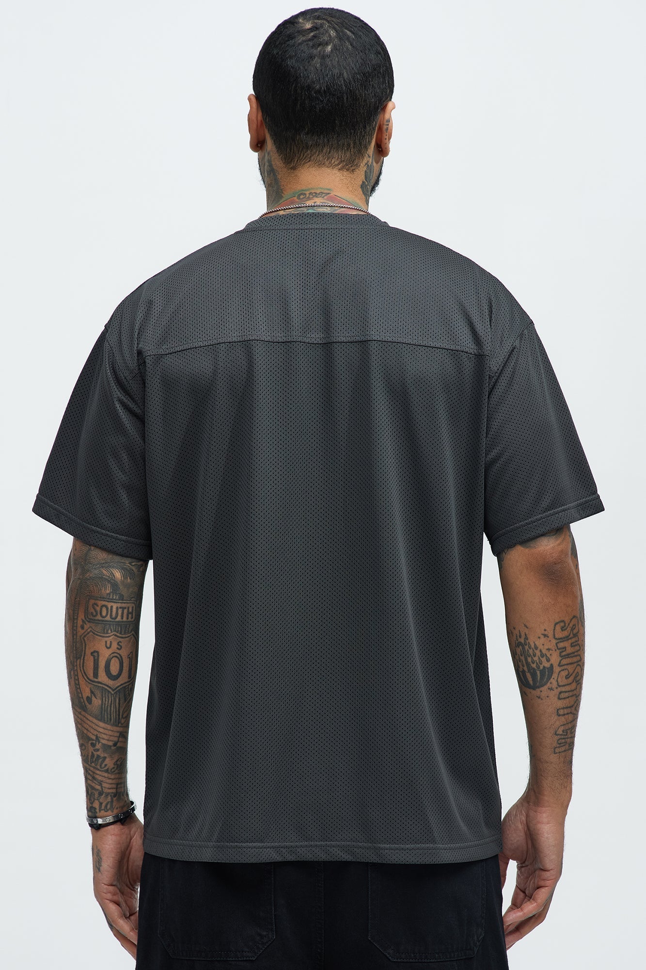 Mesh Boxy Football Short Sleeve Tee - Black Fashion Nova