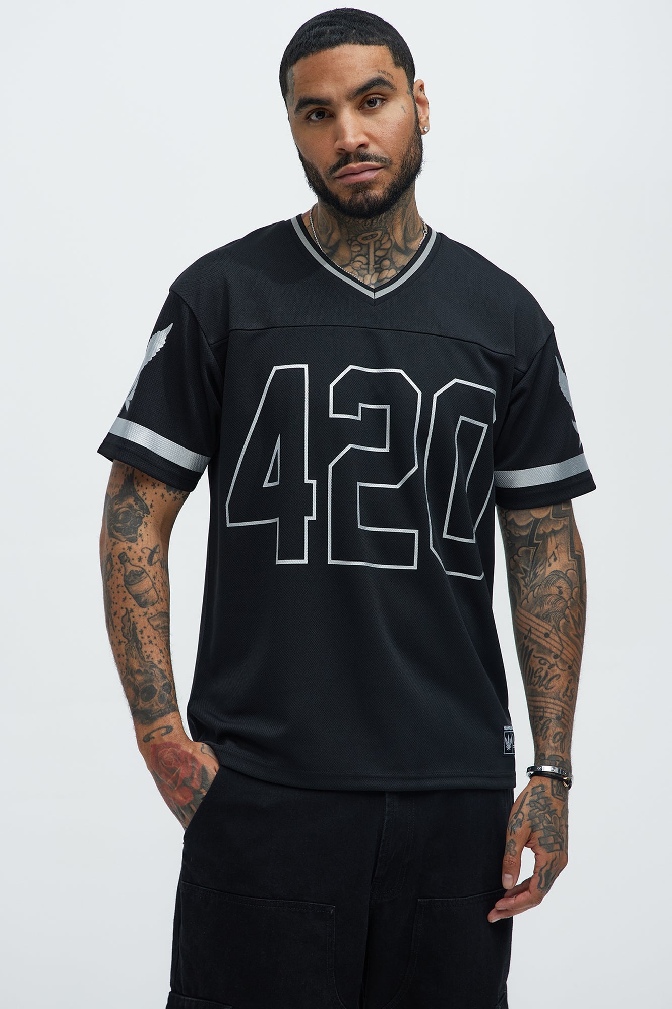 420 Mesh Football Jersey - Black Fashion Nova