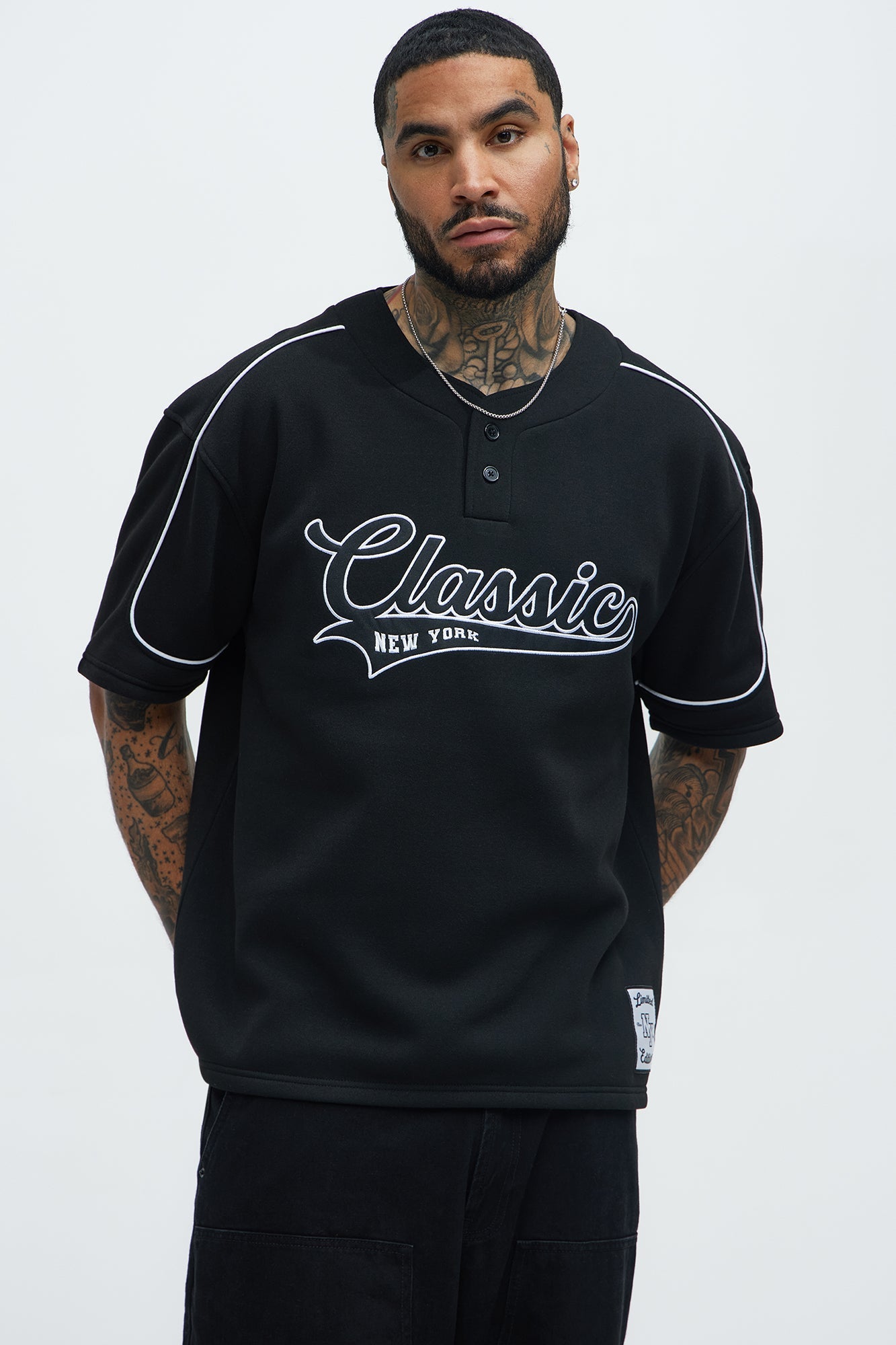 Classic New York Short Sleeve Henley - Black Fashion Nova