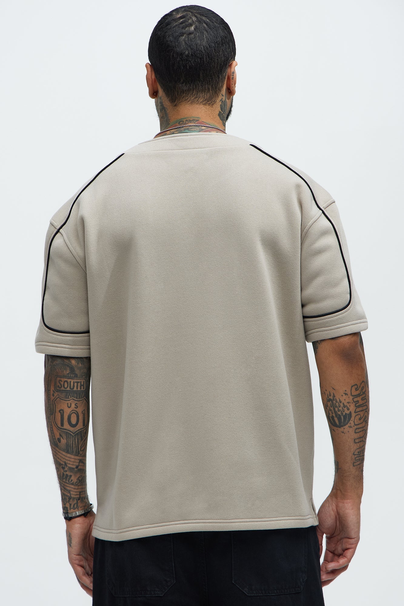 Classic New York Short Sleeve Henley - Stone Fashion Nova