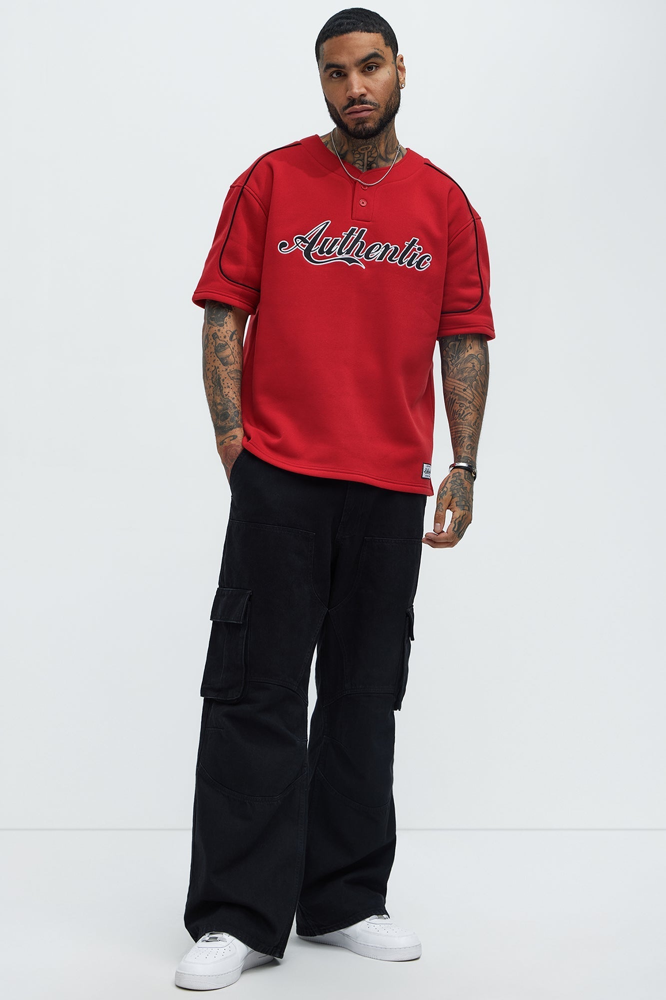 Authentic Short Sleeve Henley - Red Fashion Nova