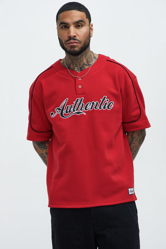 Authentic Short Sleeve Henley - Red Fashion Nova