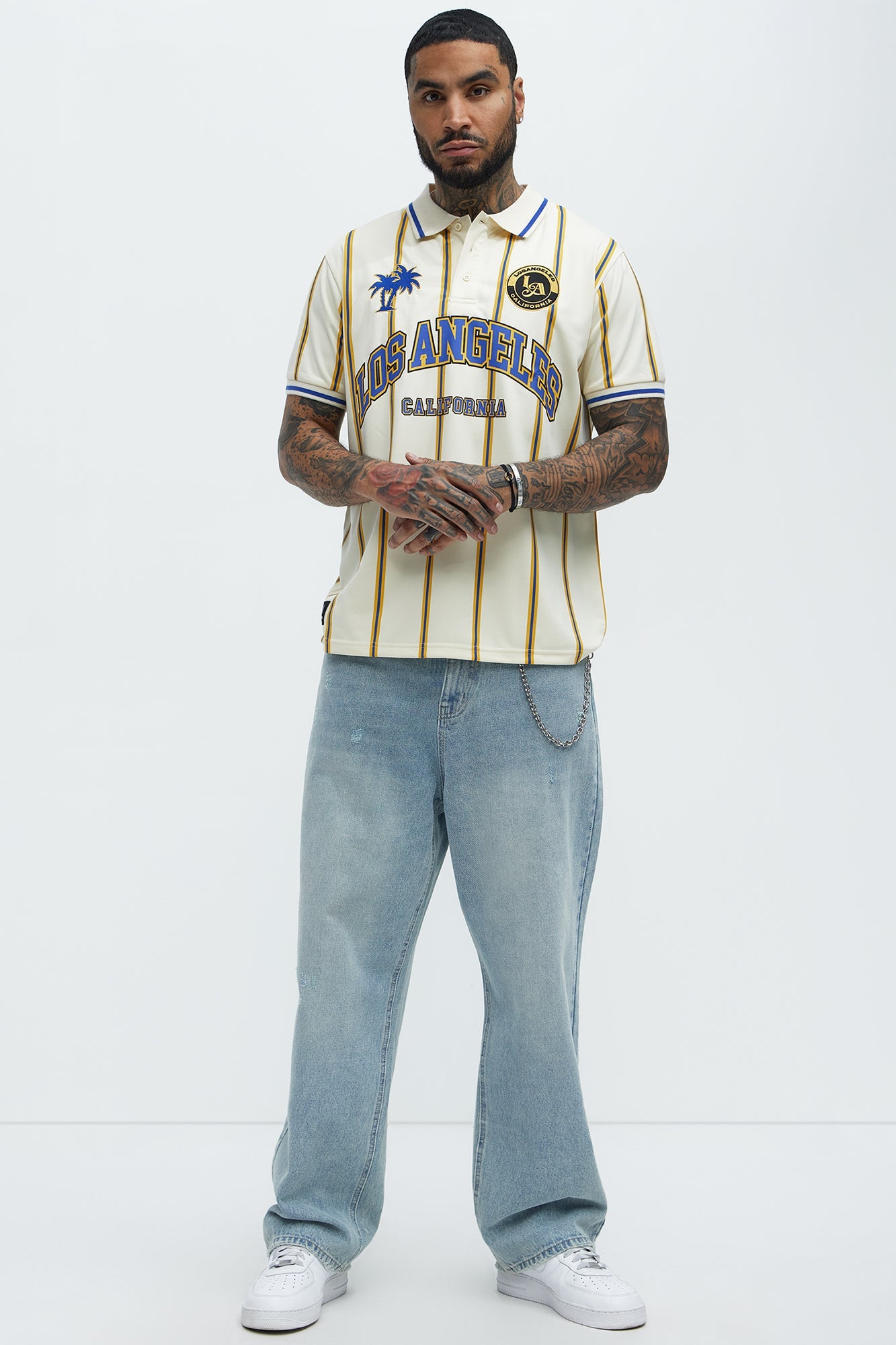 Los Angeles Striped Polo - Blue/combo Fashion Nova