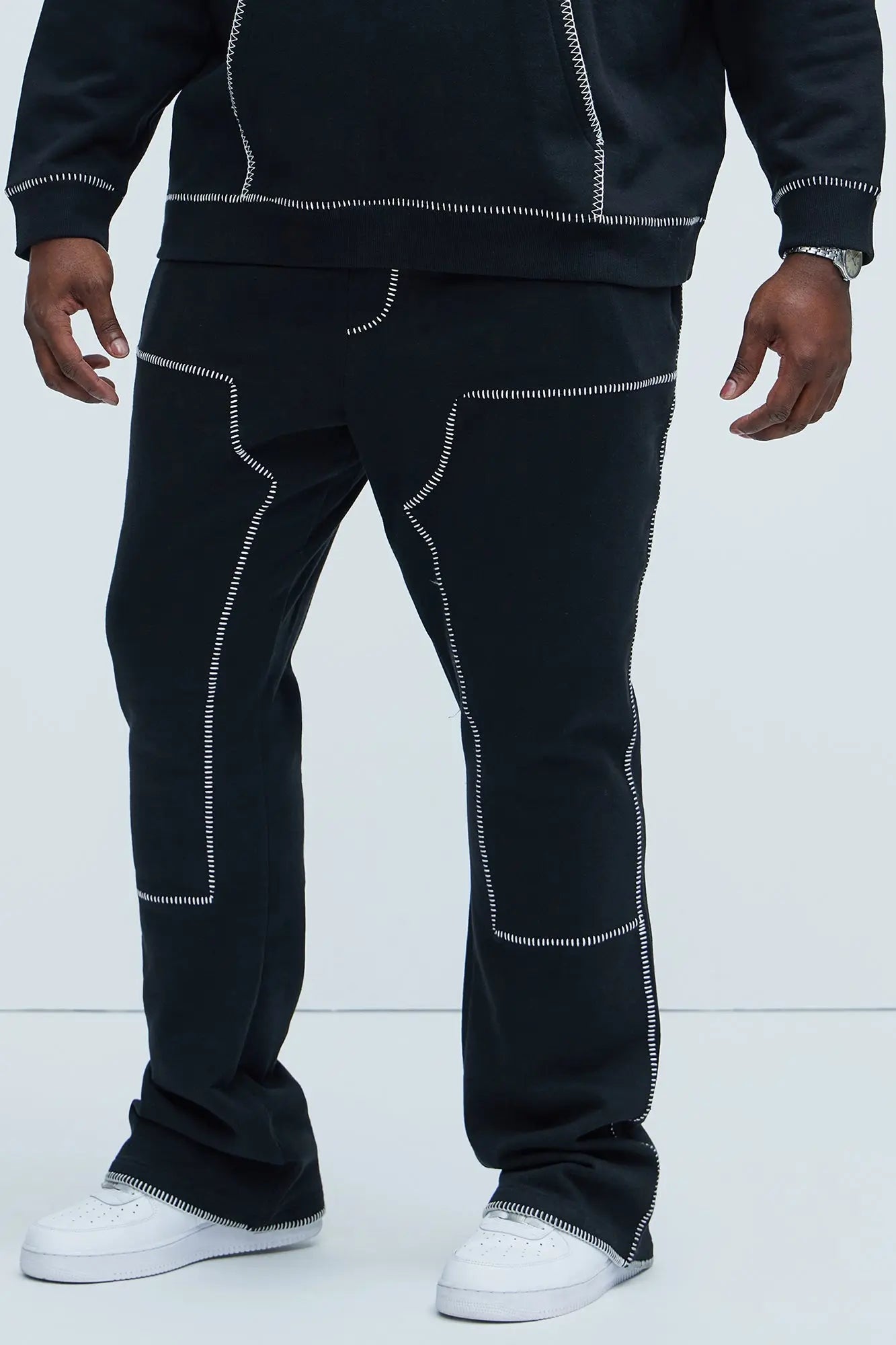 Tyson Stitch Skinny Flared Sweatpants - Black Fashion Nova