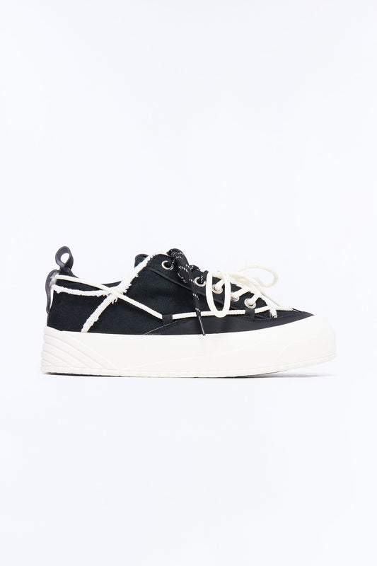 Double Lace Chunky Canvas Low Top Sneaker - Black Fashion Nova