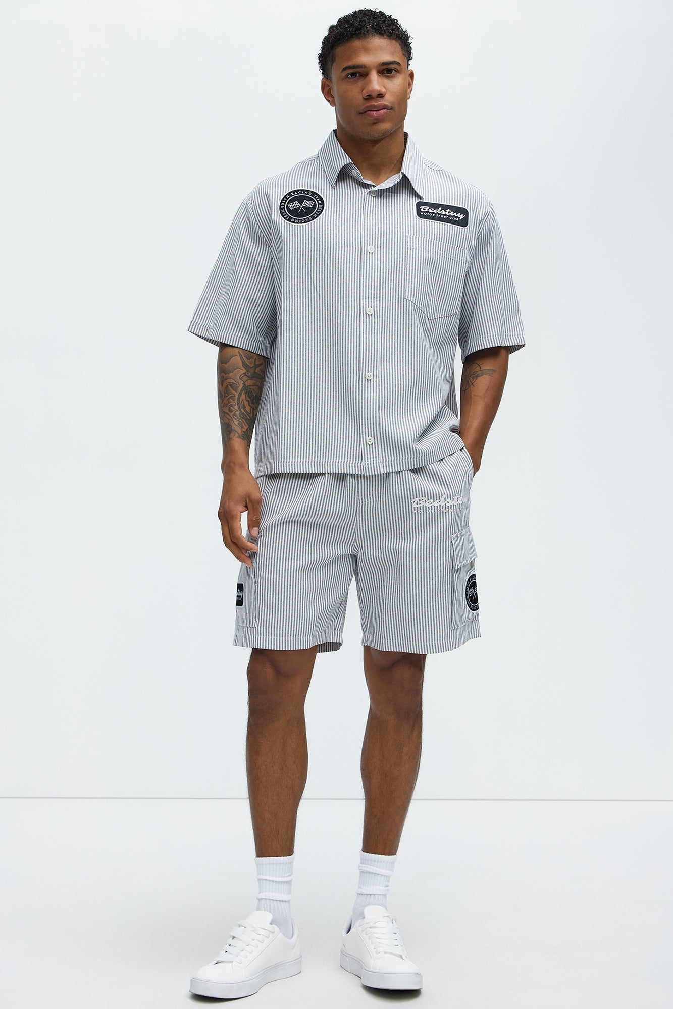 Cropped Bedstuy Patch Button Up Shirt - Black/White Fashion Nova