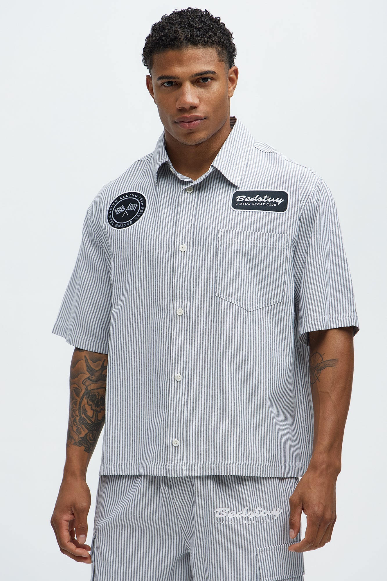 Cropped Bedstuy Patch Button Up Shirt - Black/White Fashion Nova