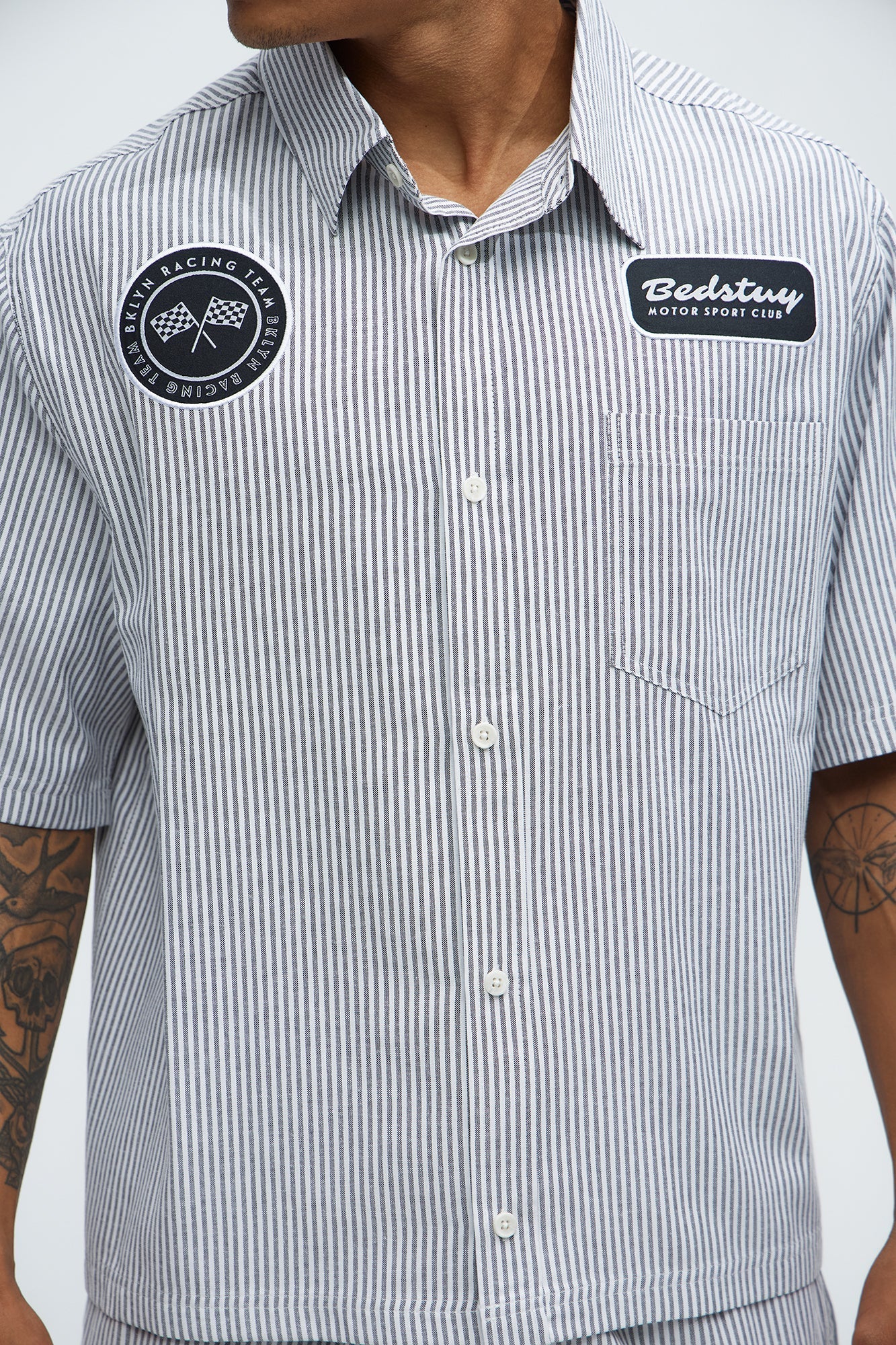 Cropped Bedstuy Patch Button Up Shirt - Black/White Fashion Nova