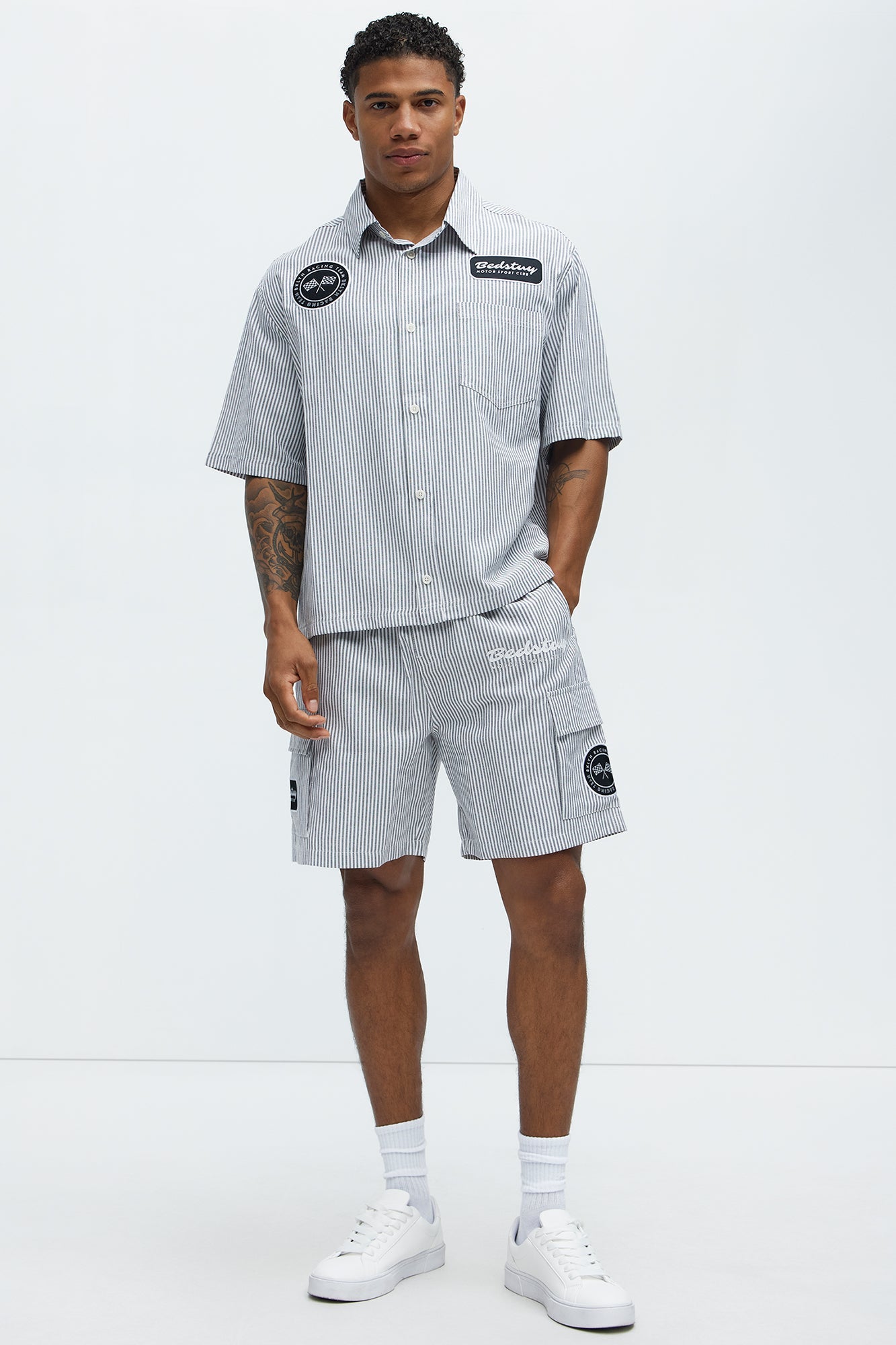 Bedstuy Patch Relaxed Shorts - Black/White Fashion Nova