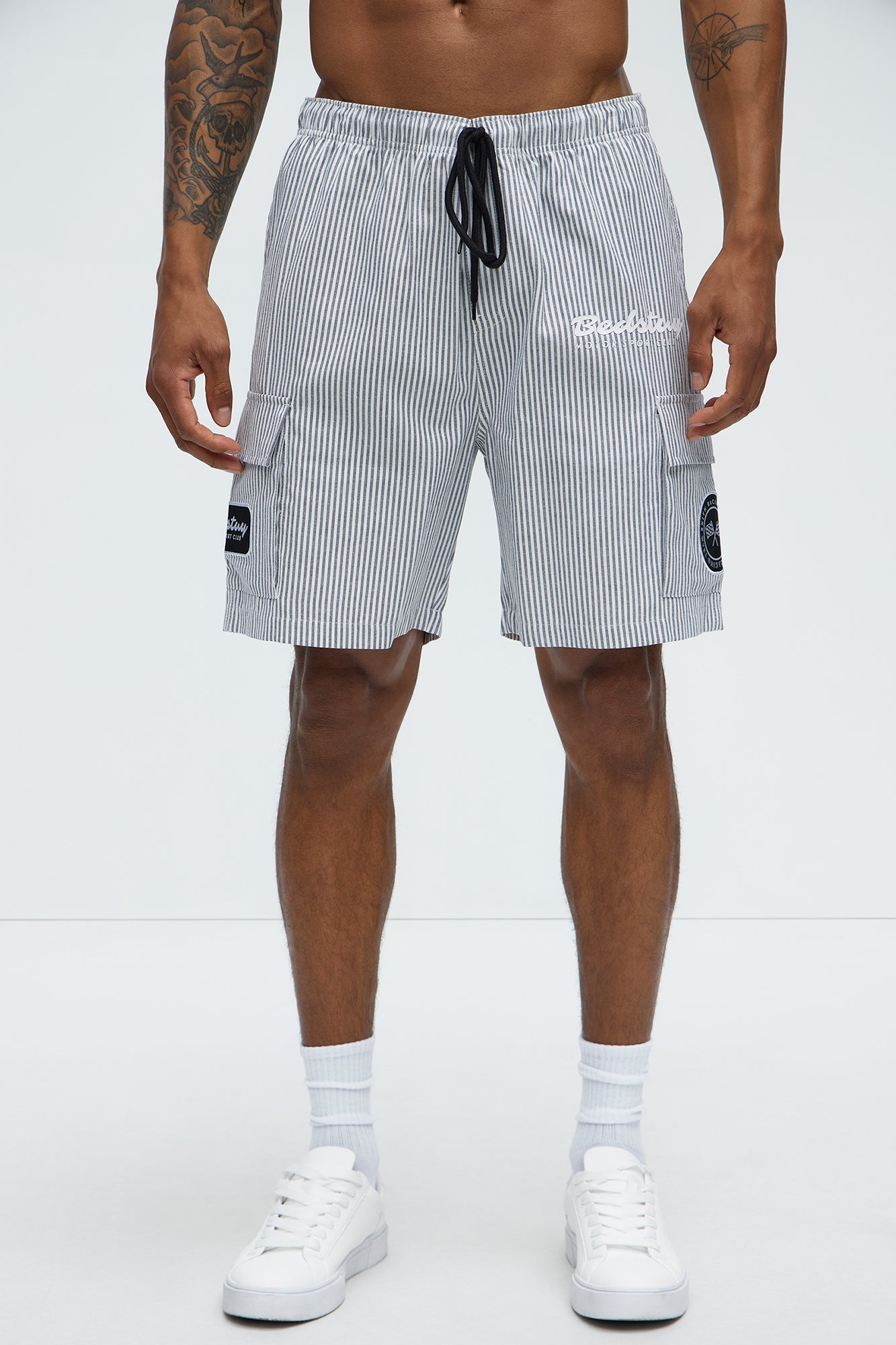 Bedstuy Patch Relaxed Shorts - Black/White Fashion Nova