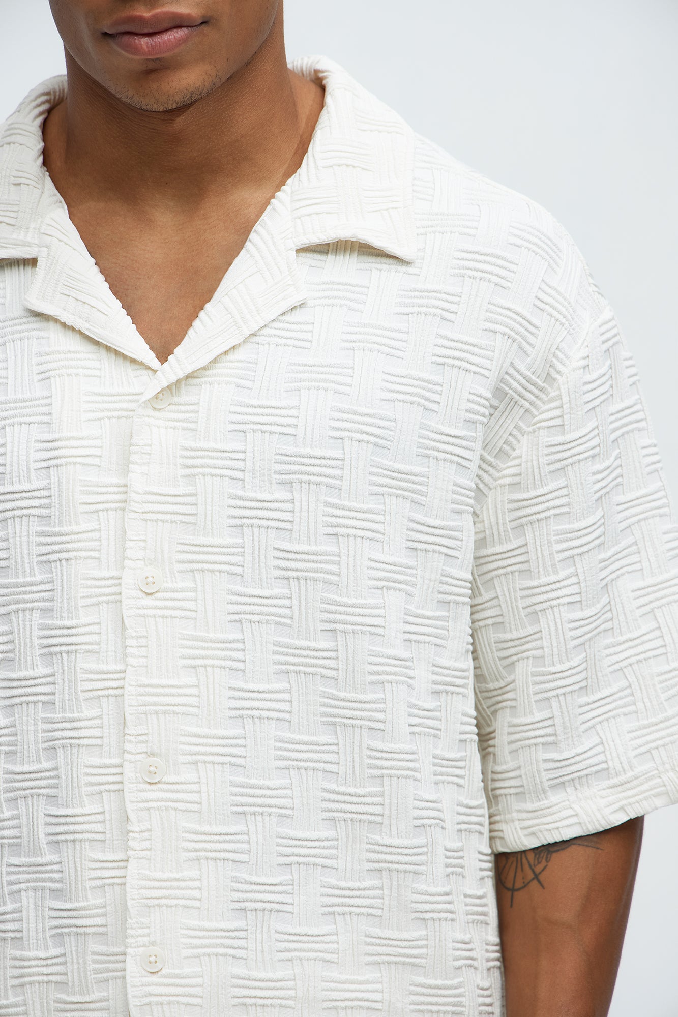 Criss Cross Textured Cuban Collar Shirt - Cream Fashion Nova