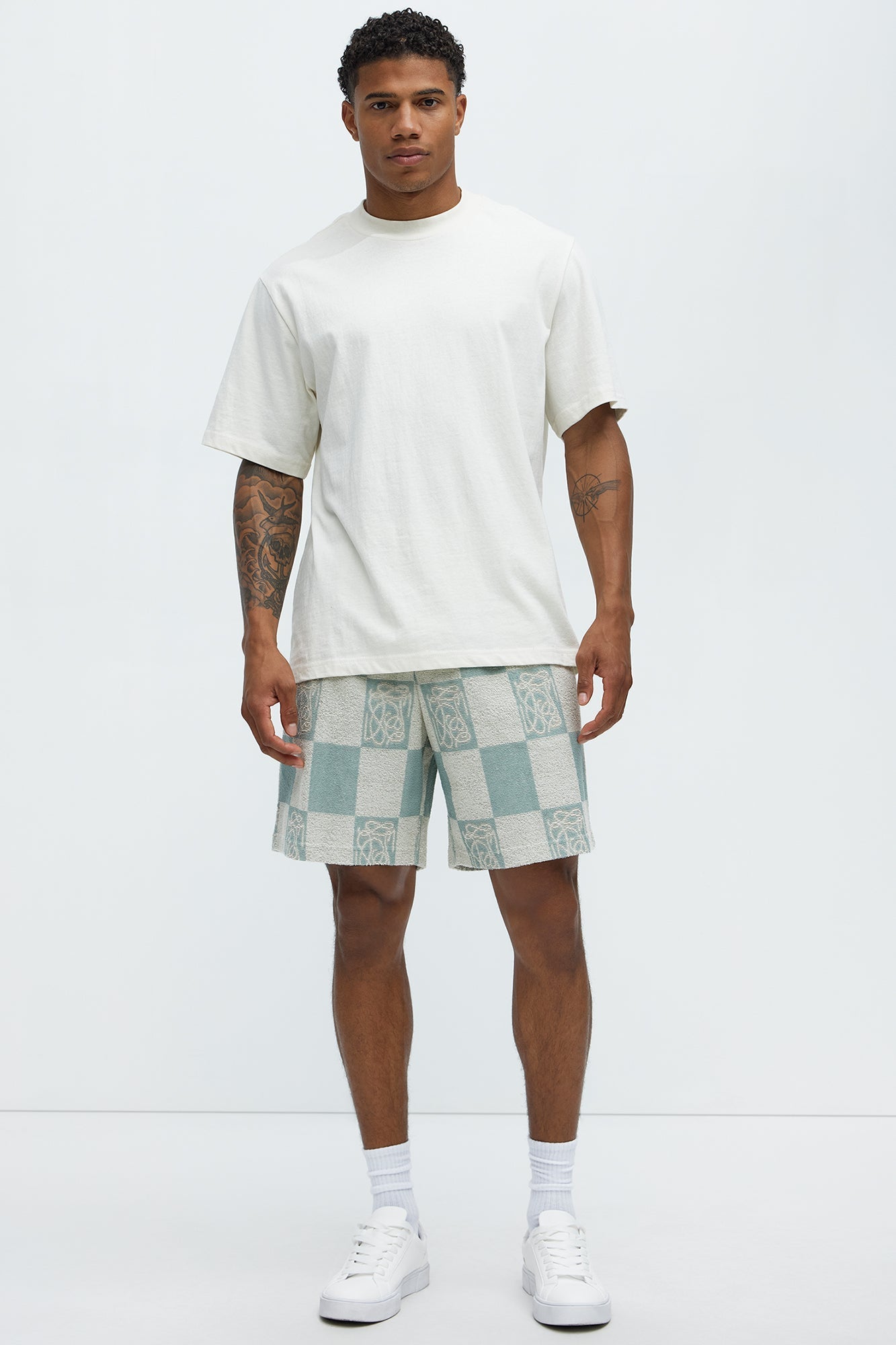 Checkered Relaxed Shorts - Blue/combo Fashion Nova