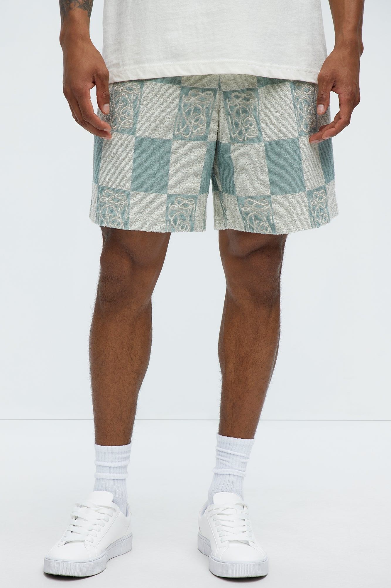 Checkered Relaxed Shorts - Blue/combo Fashion Nova