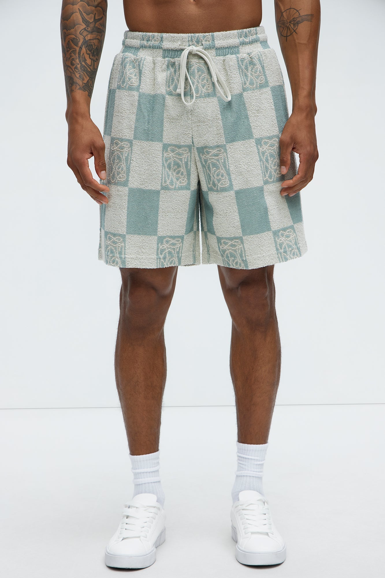 Checkered Relaxed Shorts - Blue/combo Fashion Nova