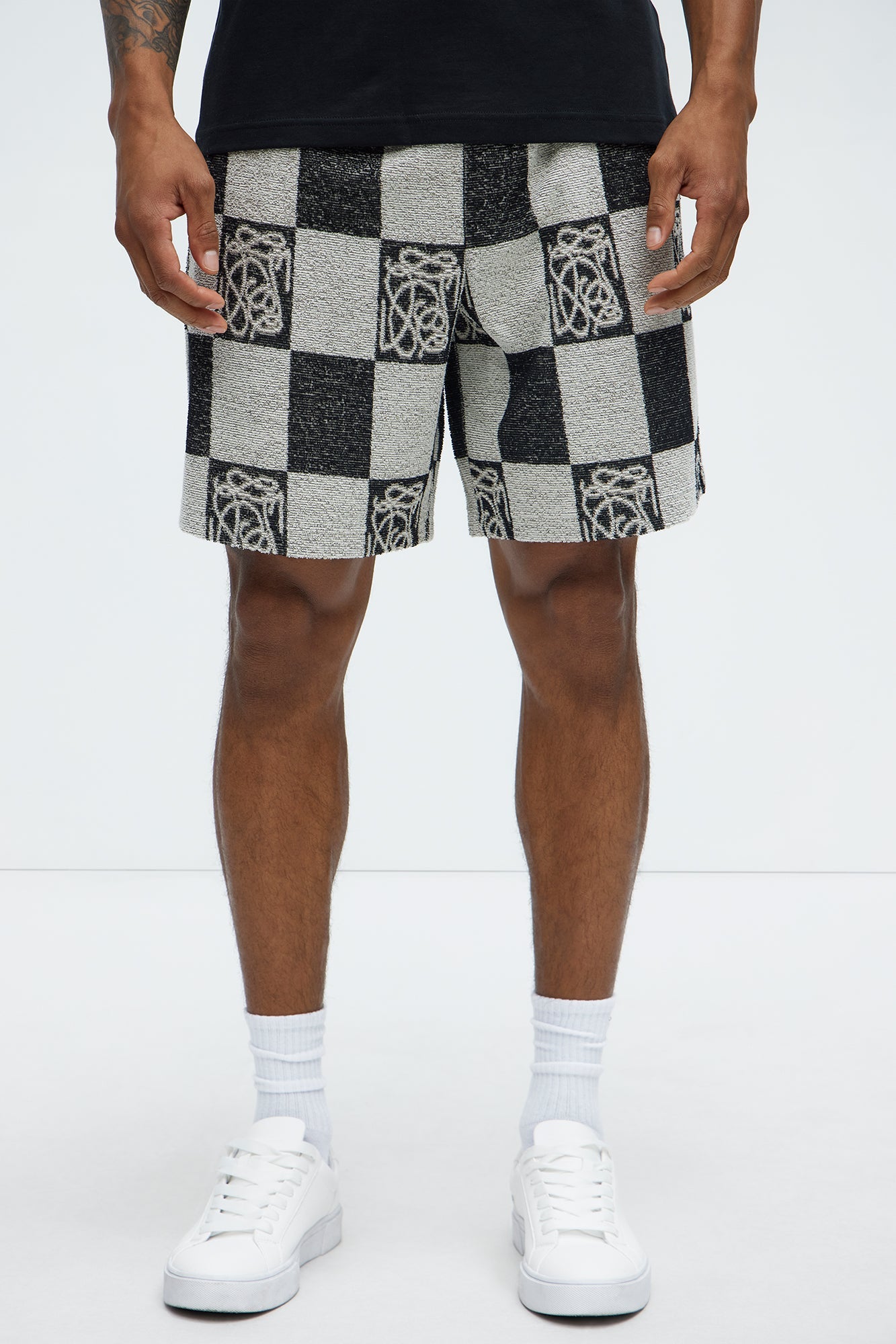 Checkered Relaxed Shorts - Black/combo Fashion Nova
