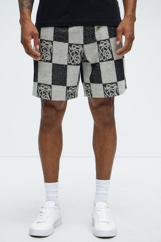 Checkered Relaxed Shorts - Black/combo Fashion Nova
