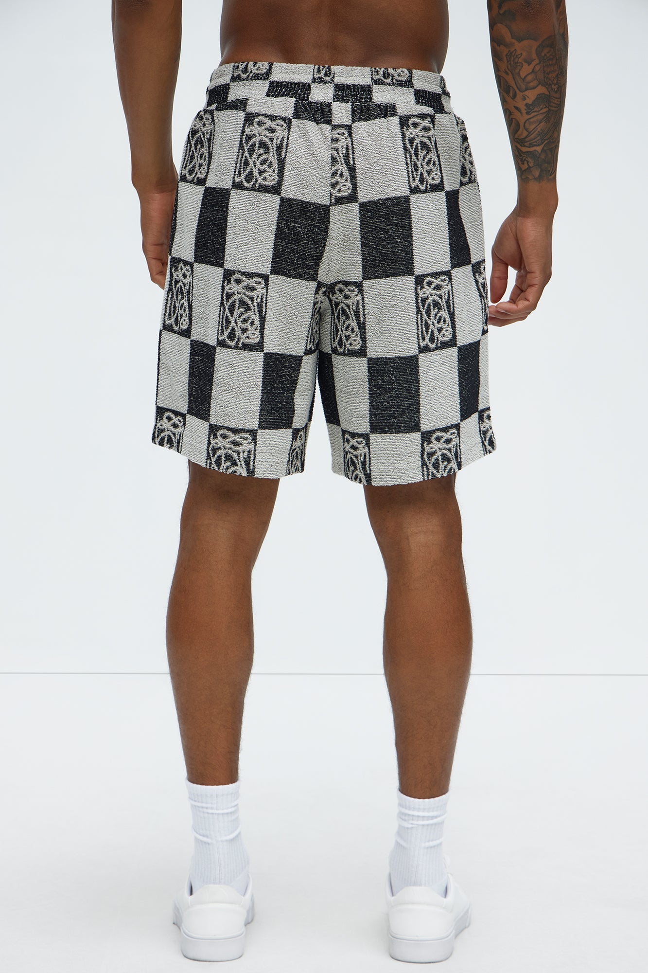 Checkered Relaxed Shorts - Black/combo Fashion Nova