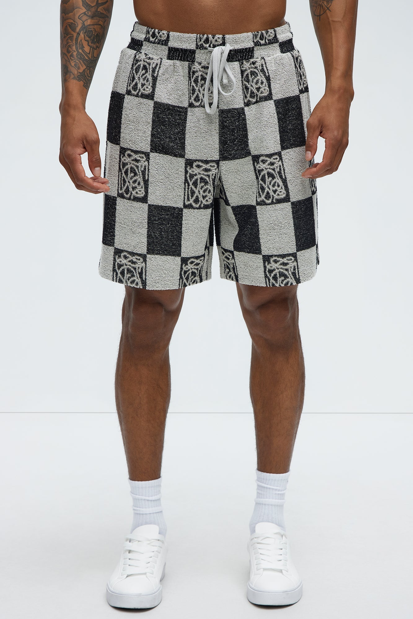 Checkered Relaxed Shorts - Black/combo Fashion Nova