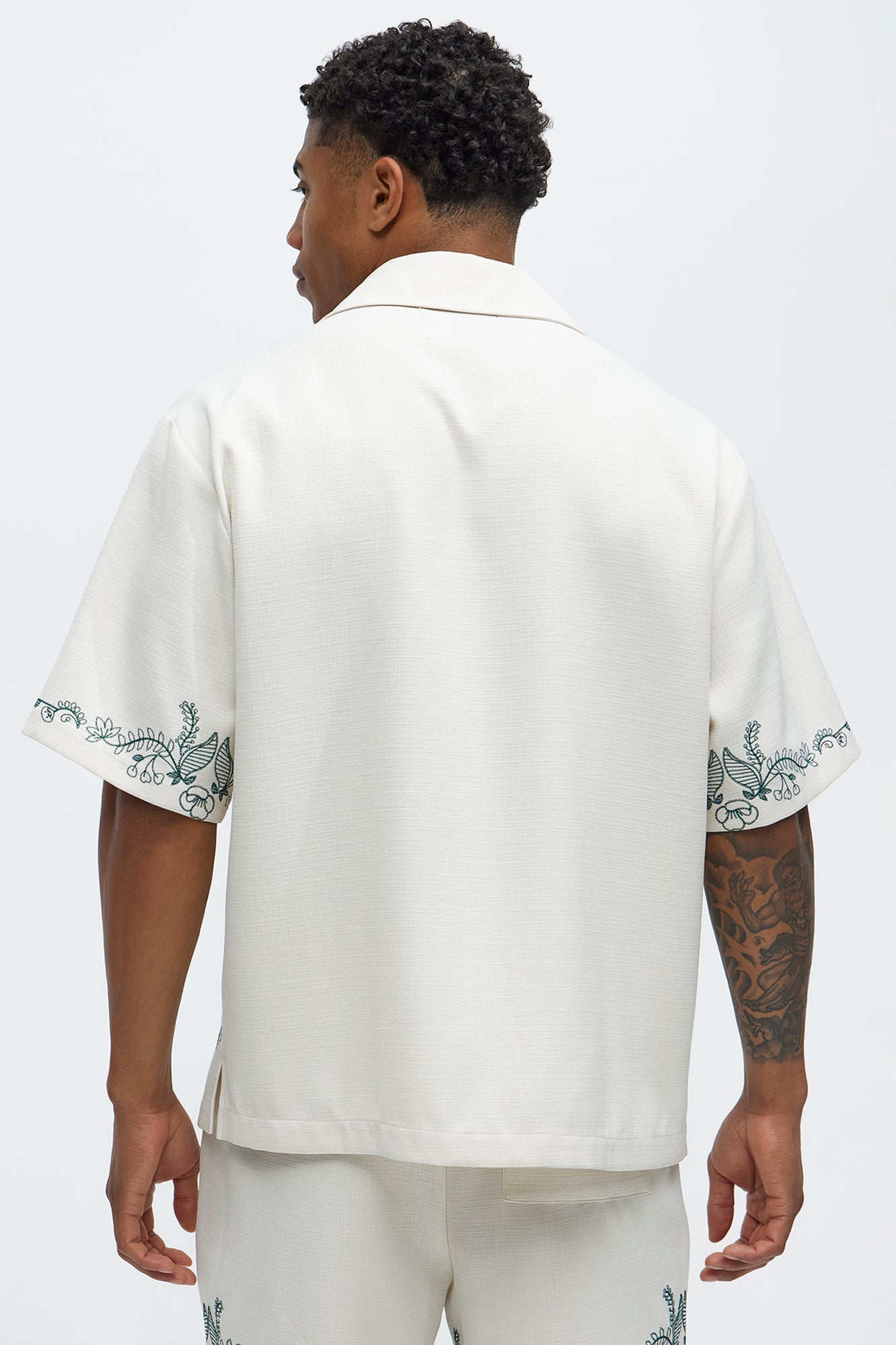 Vine Border Embroidery Cuban Shirt - Cream Fashion Nova