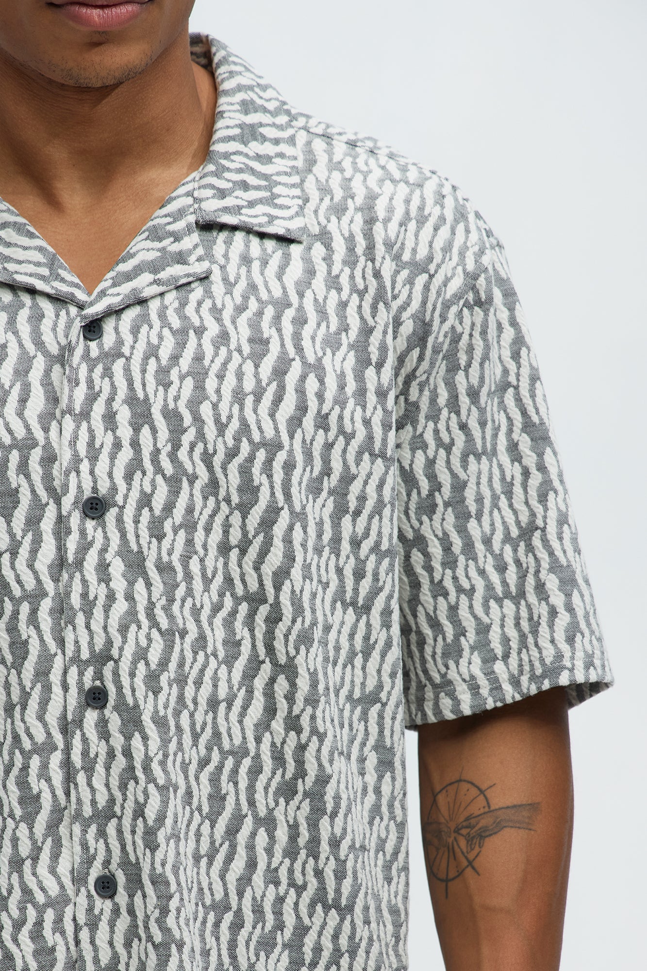 Havana Jacquard Short Sleeve Button Up Shirt - Grey Fashion Nova