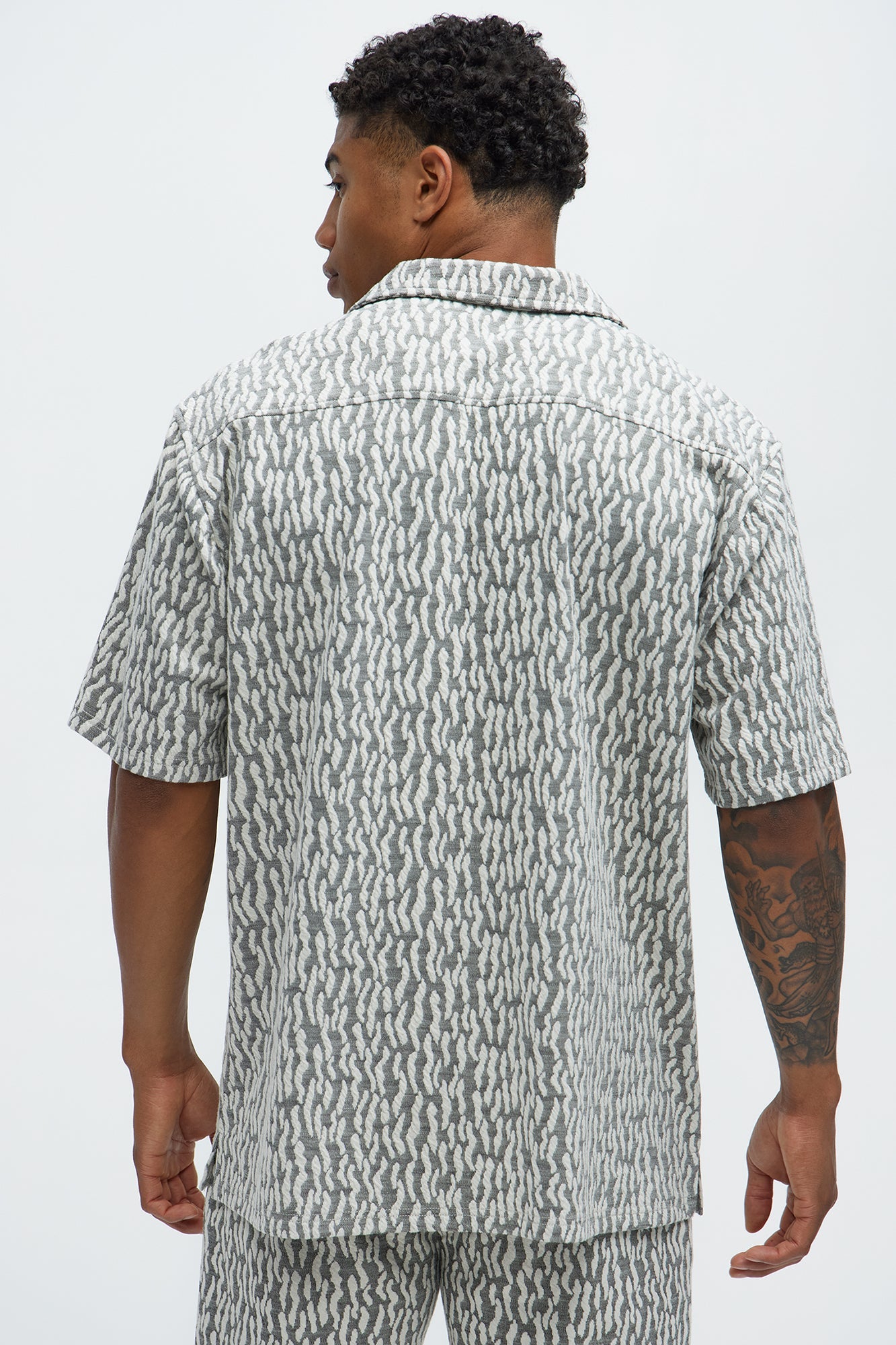 Havana Jacquard Short Sleeve Button Up Shirt - Grey Fashion Nova