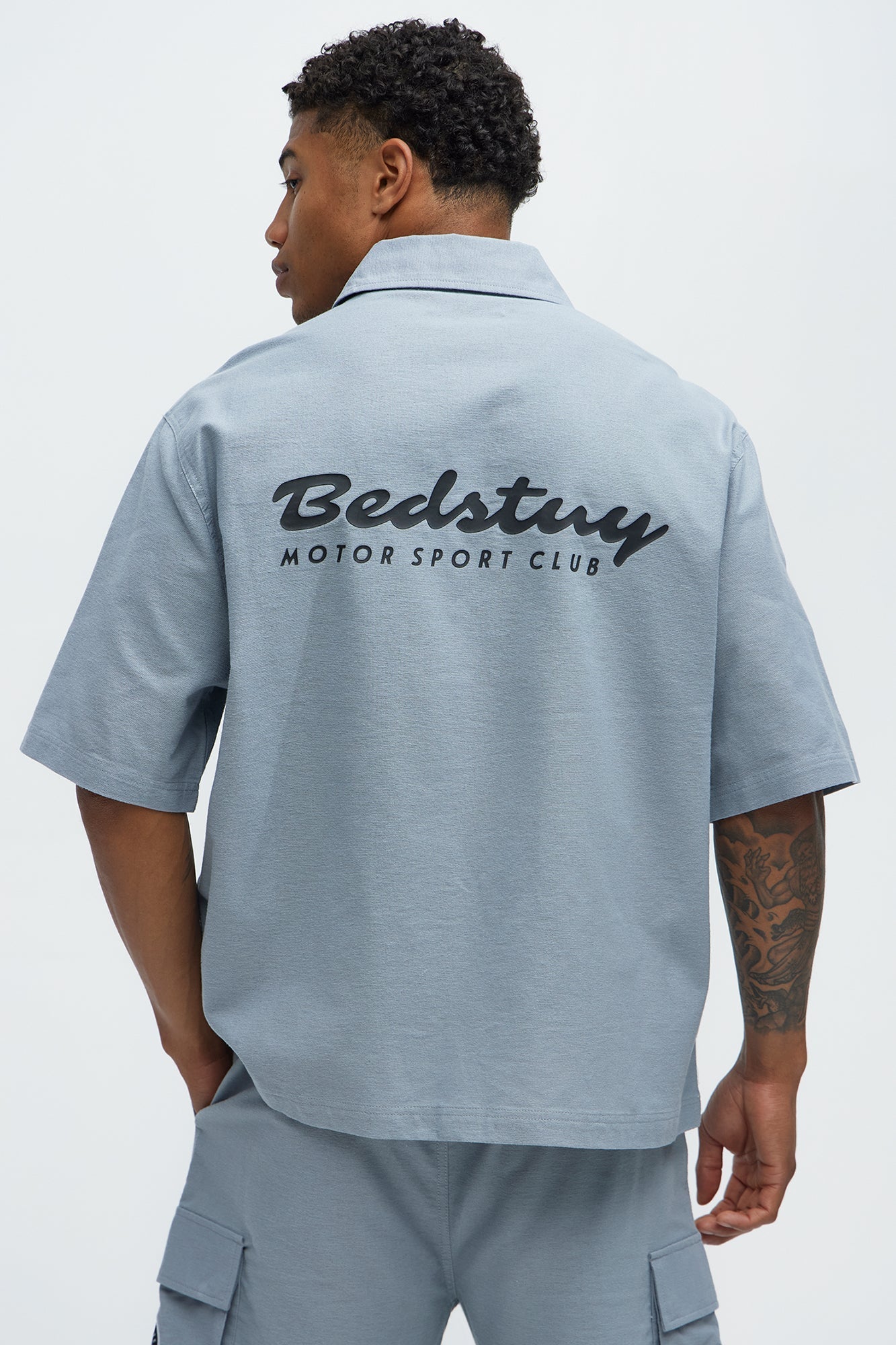 Cropped Bedstuy Patch Button Up Shirt - Light Blue Fashion Nova