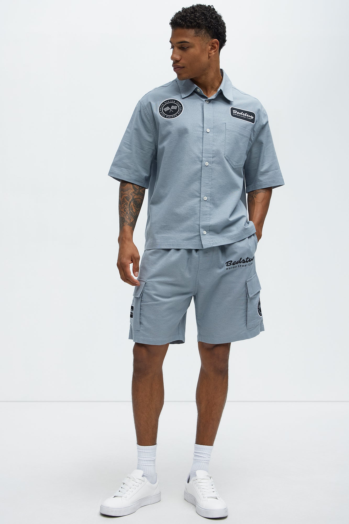 Bedstuy Patch Relaxed Shorts - Light Blue Fashion Nova