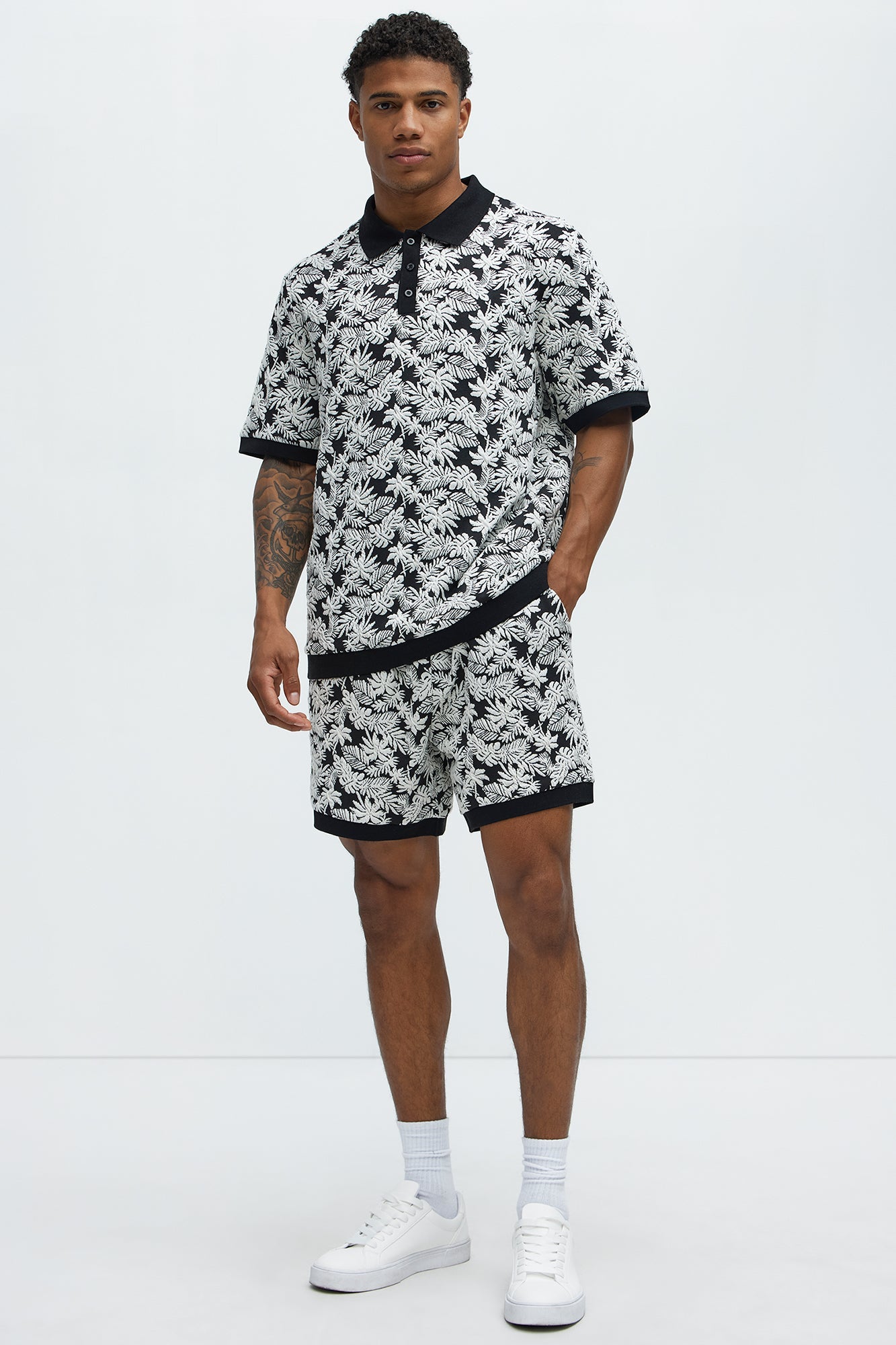 Tropical Textured Knit Shorts - Black/combo Fashion Nova