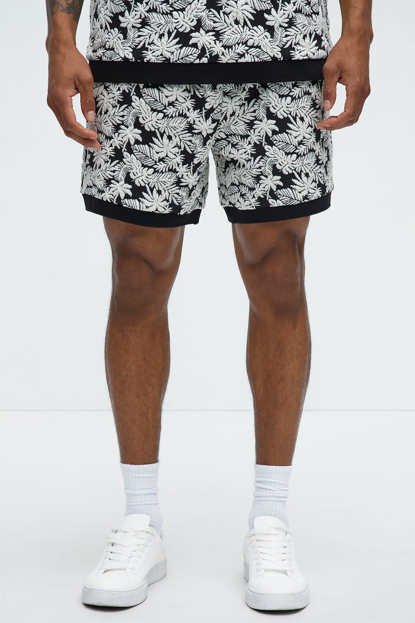 Tropical Textured Knit Shorts - Black/combo Fashion Nova