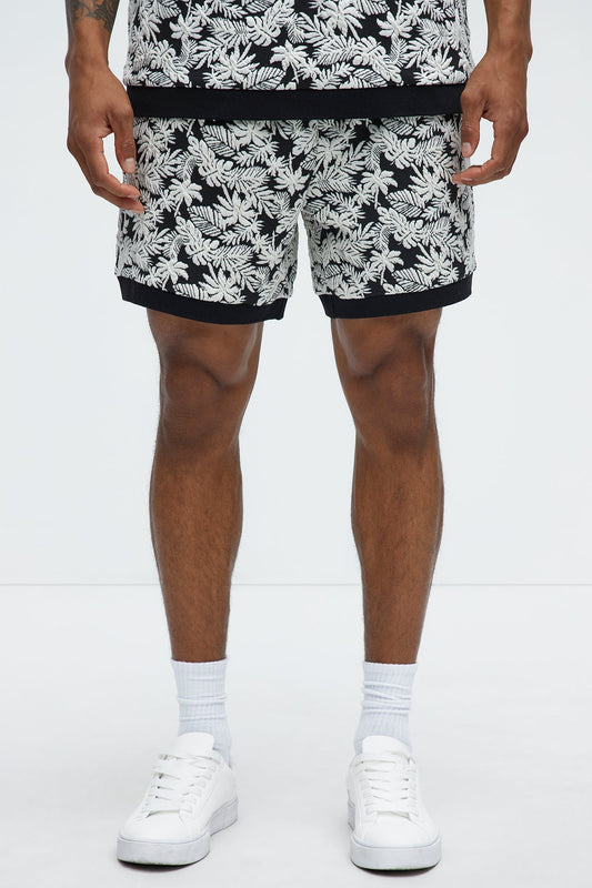 Tropical Textured Knit Shorts - Black/combo Fashion Nova