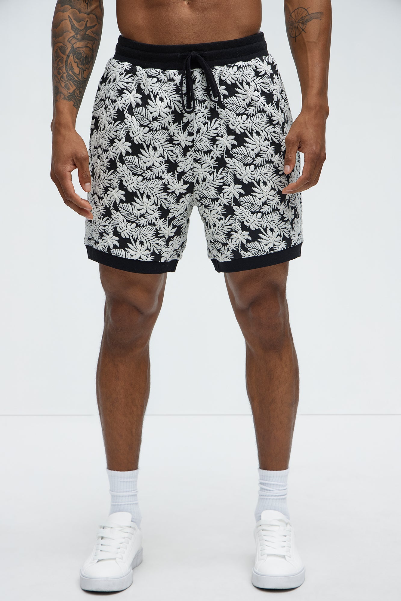 Tropical Textured Knit Shorts - Black/combo Fashion Nova