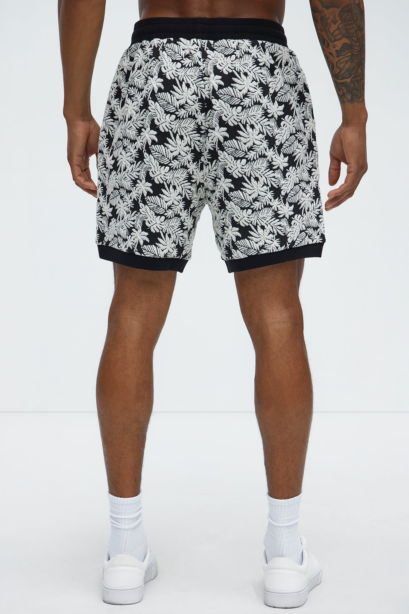 Tropical Textured Knit Shorts - Black/combo Fashion Nova