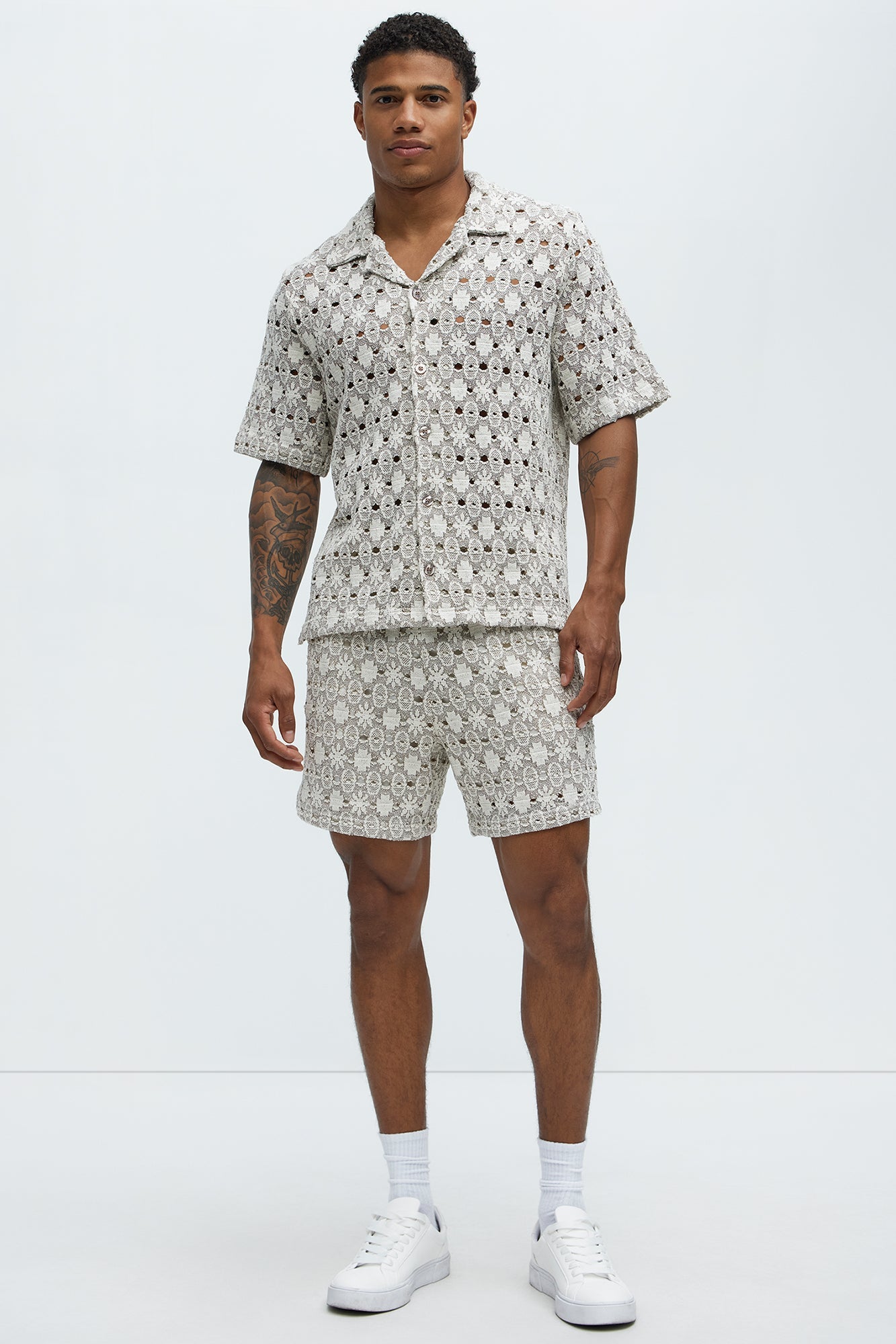 Patterned Open Knit Shorts - Cream/combo Fashion Nova