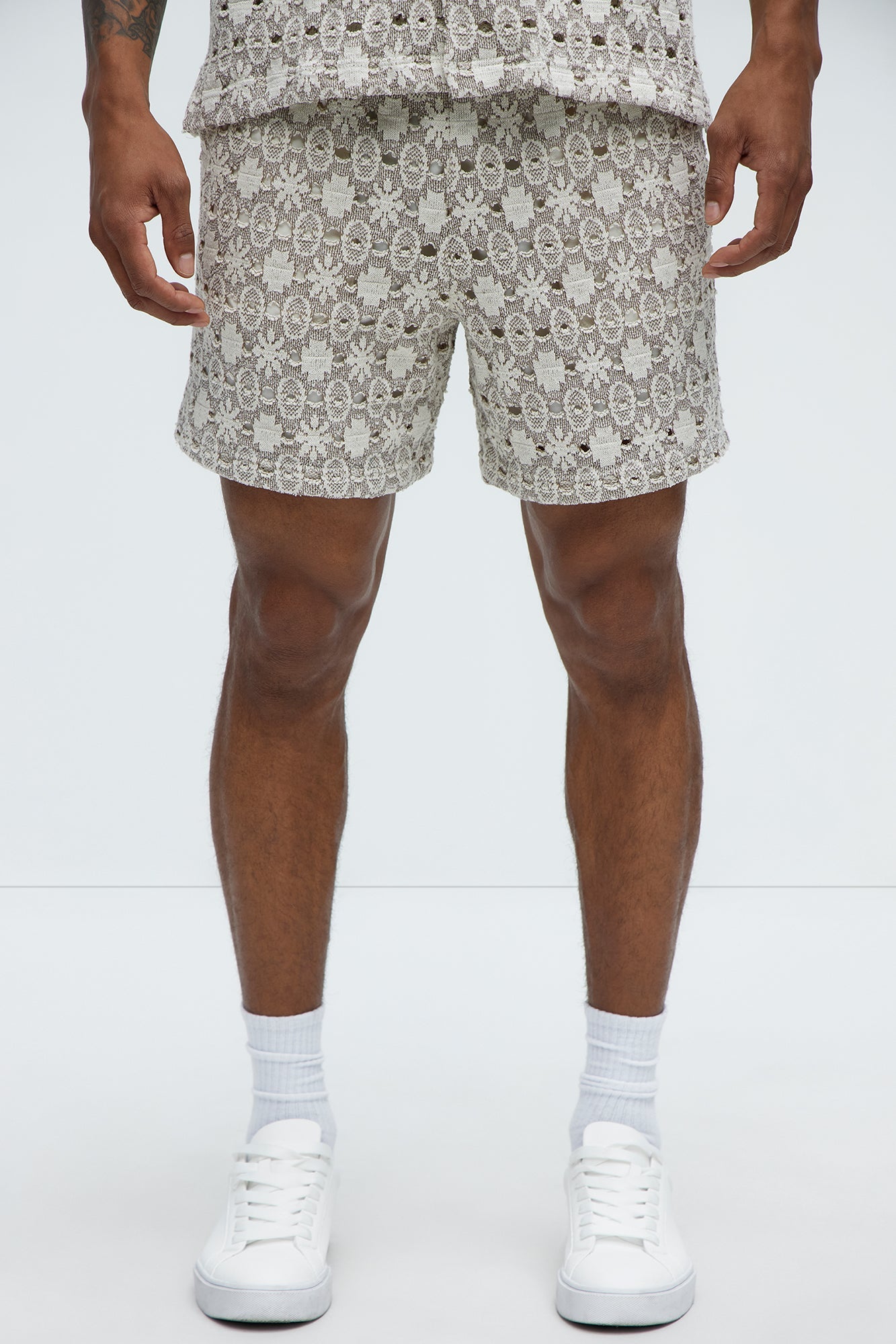 Patterned Open Knit Shorts - Cream/combo Fashion Nova