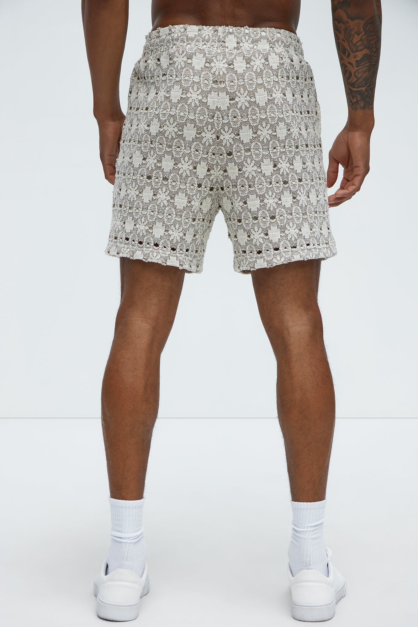 Patterned Open Knit Shorts - Cream/combo Fashion Nova