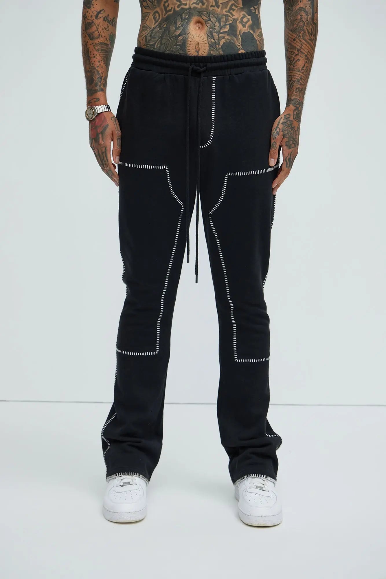 Tyson Stitch Skinny Flared Sweatpants - Black Fashion Nova