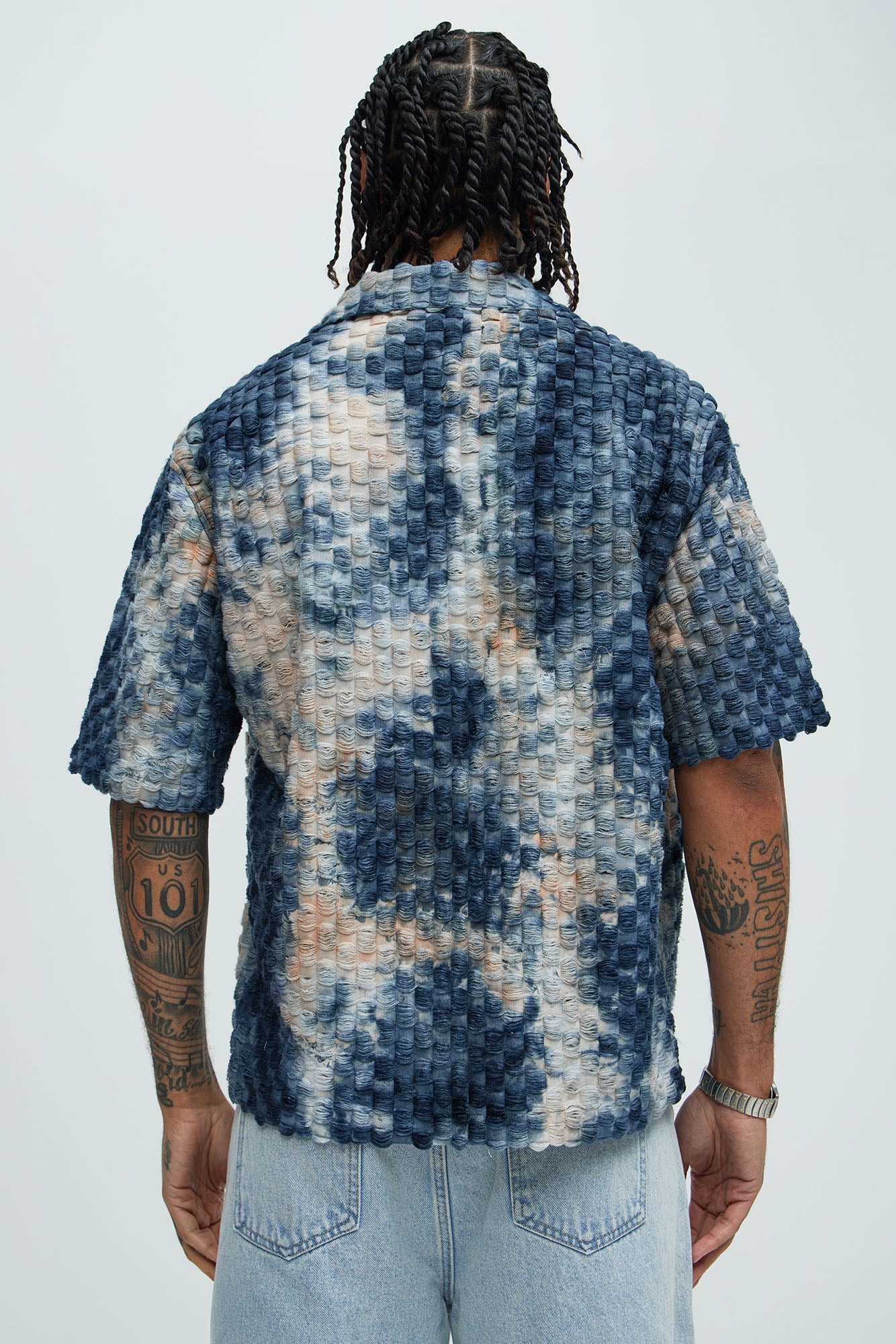 Crusin Textured Shirt - Blue/combo Fashion Nova
