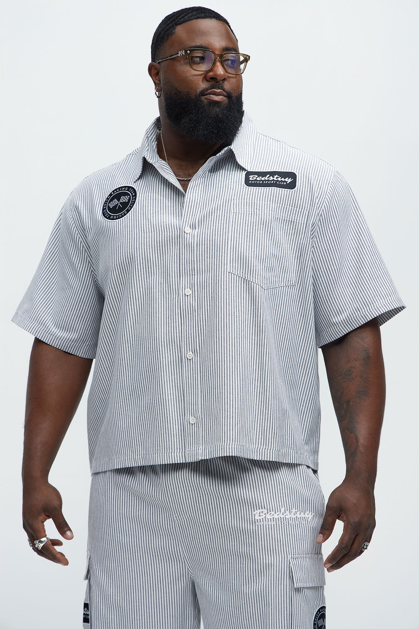 Cropped Bedstuy Patch Button Up Shirt - Black/White Fashion Nova