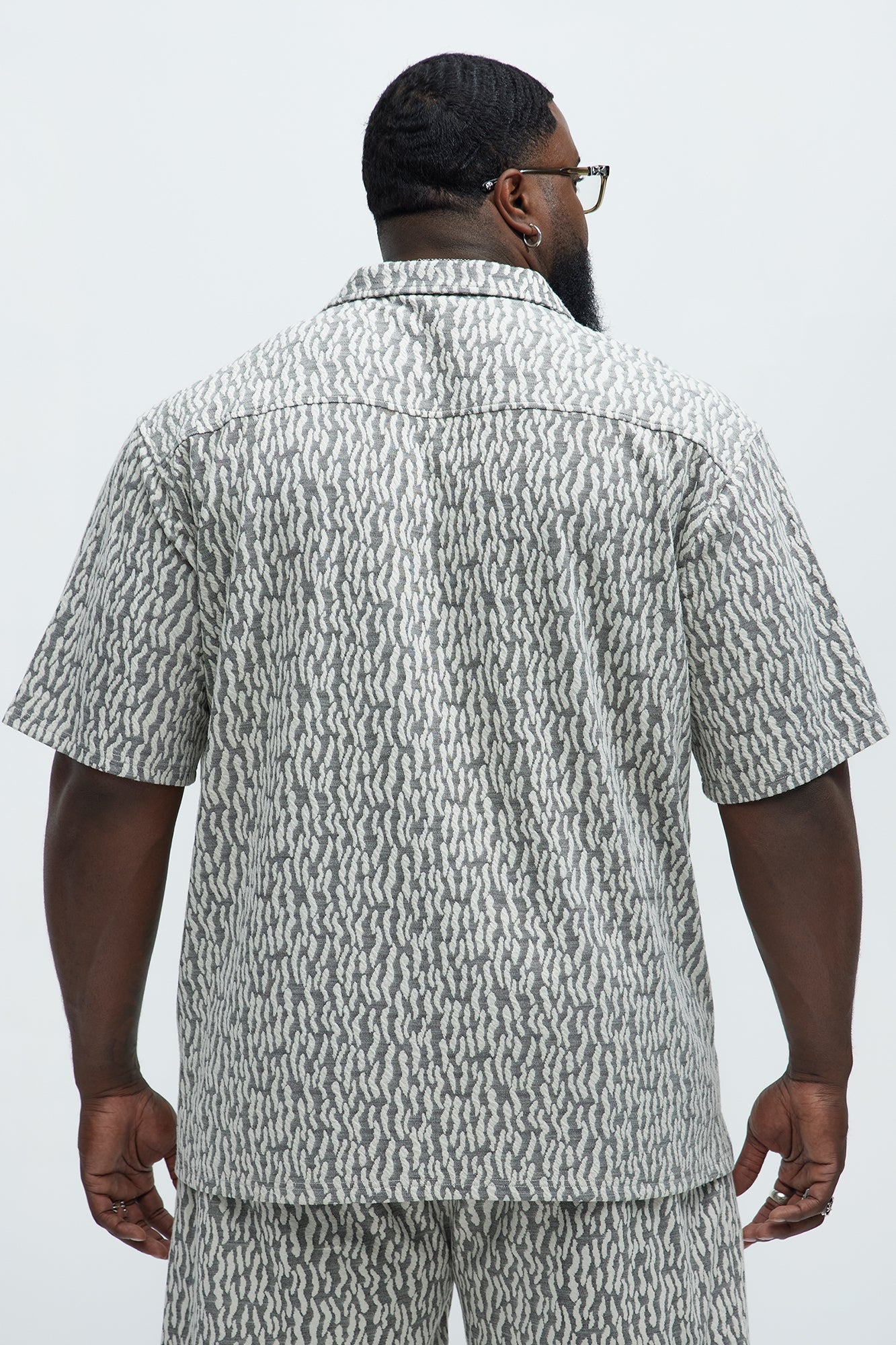Havana Jacquard Short Sleeve Button Up Shirt - Grey Fashion Nova