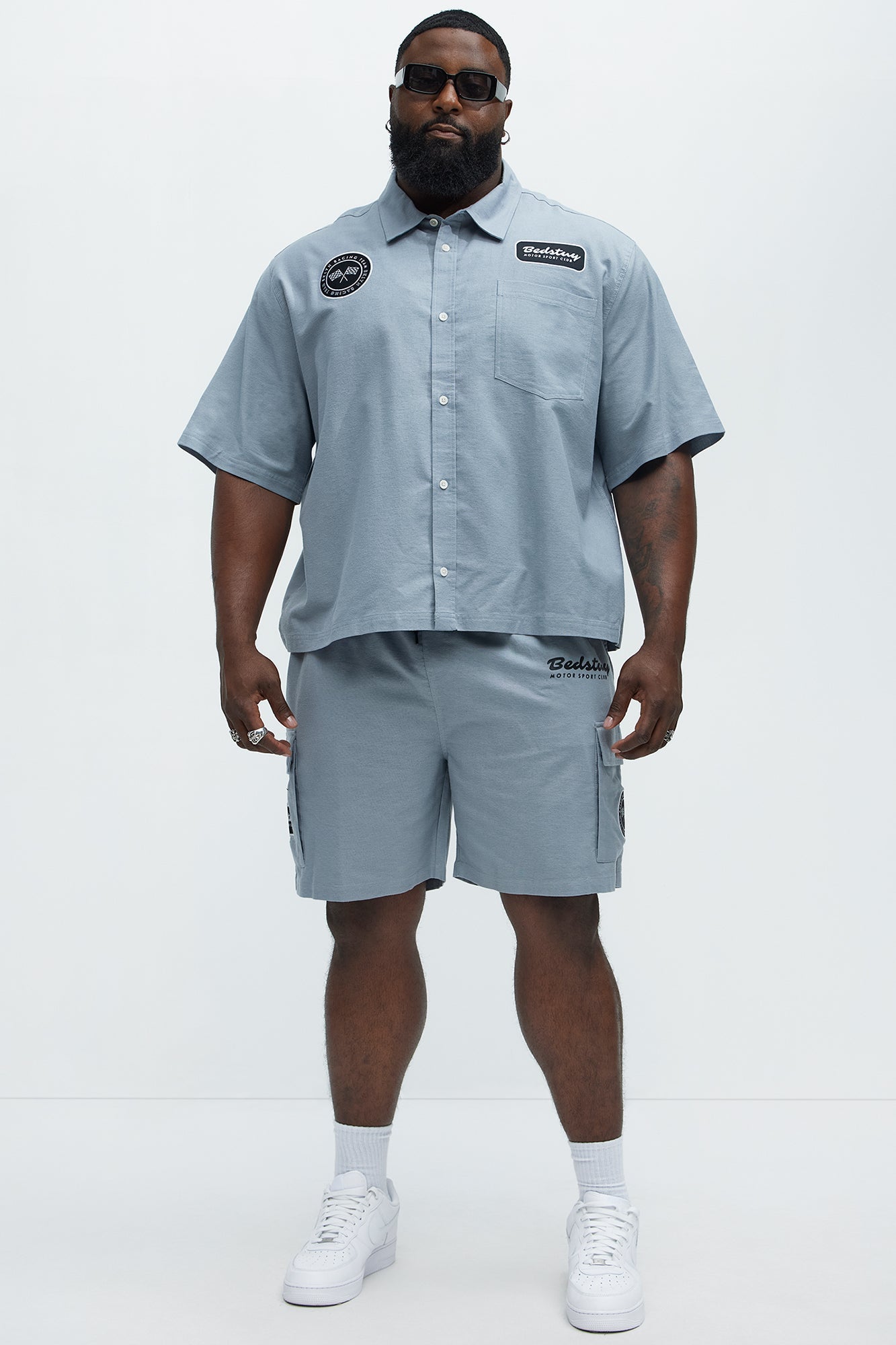 Cropped Bedstuy Patch Button Up Shirt - Light Blue Fashion Nova