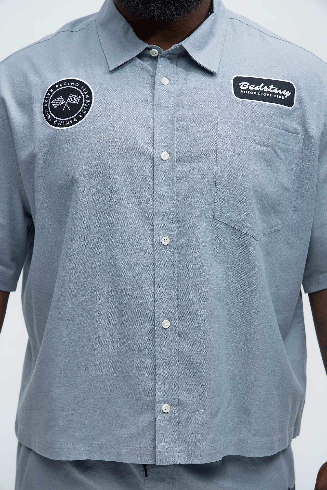 Cropped Bedstuy Patch Button Up Shirt - Light Blue Fashion Nova