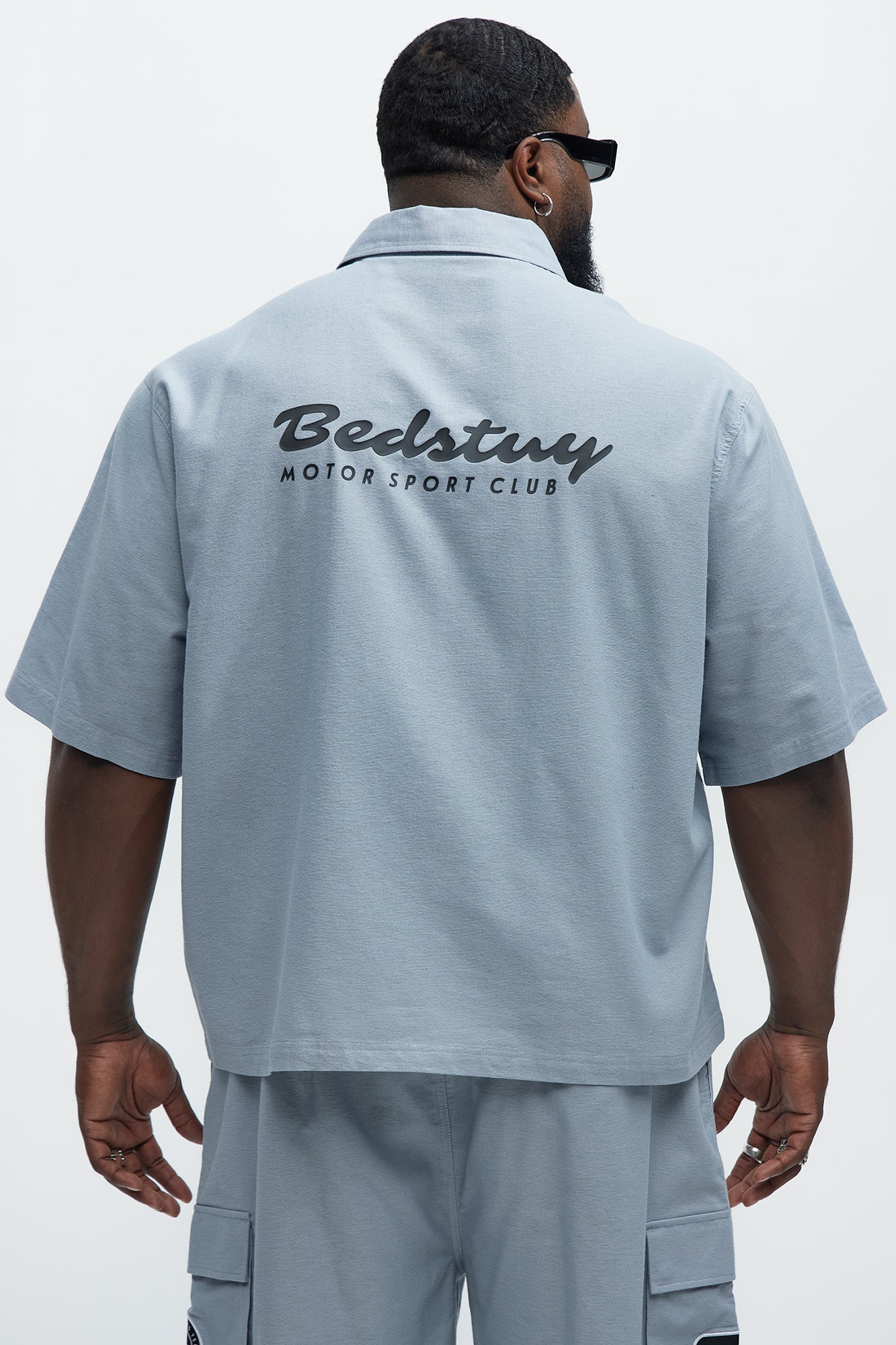 Cropped Bedstuy Patch Button Up Shirt - Light Blue Fashion Nova